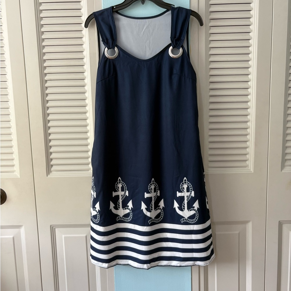 New SHEIN blue and white anchor swing dress. Size 6.